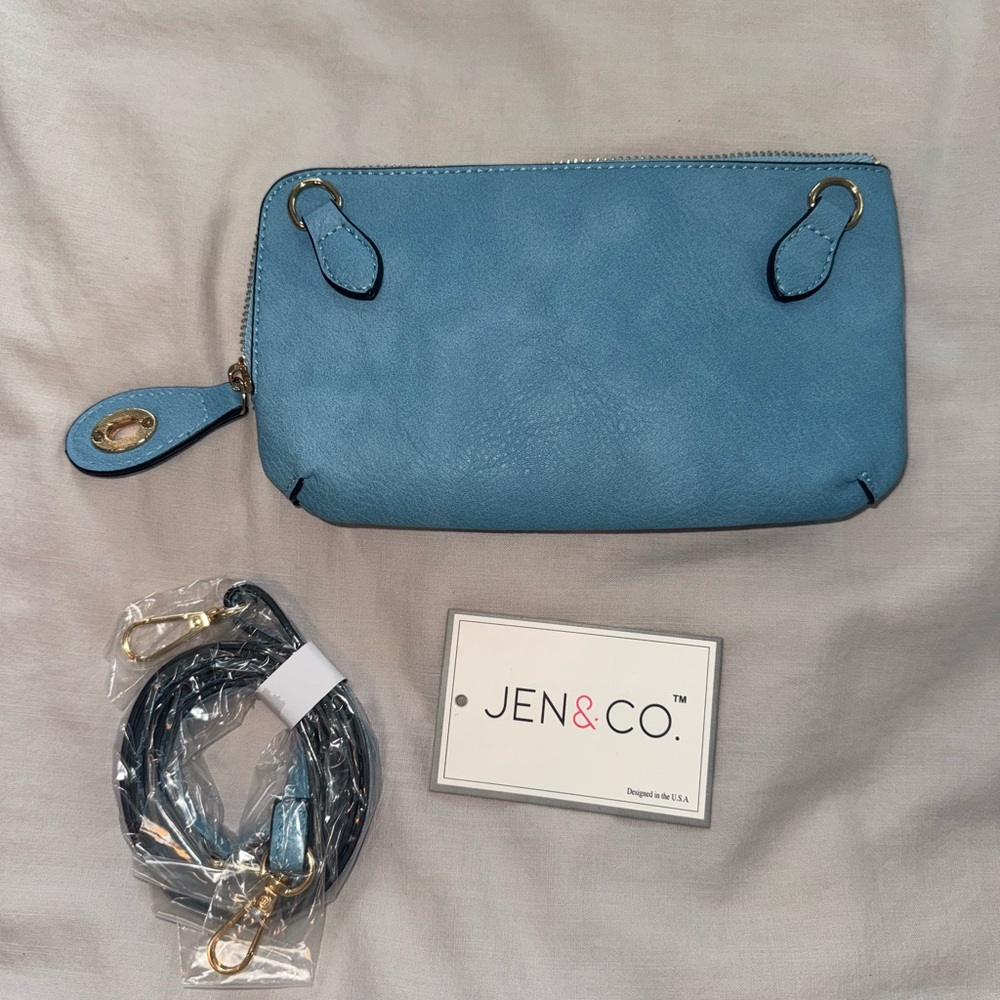 Jen & Co. - Brand new!! Chic Blue Clutch with Detachable Strap and Metal Accents